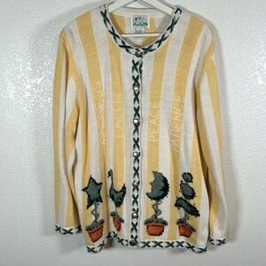 The Quacker Factory Stripe Virtues Plant Lover Sweater Size Large